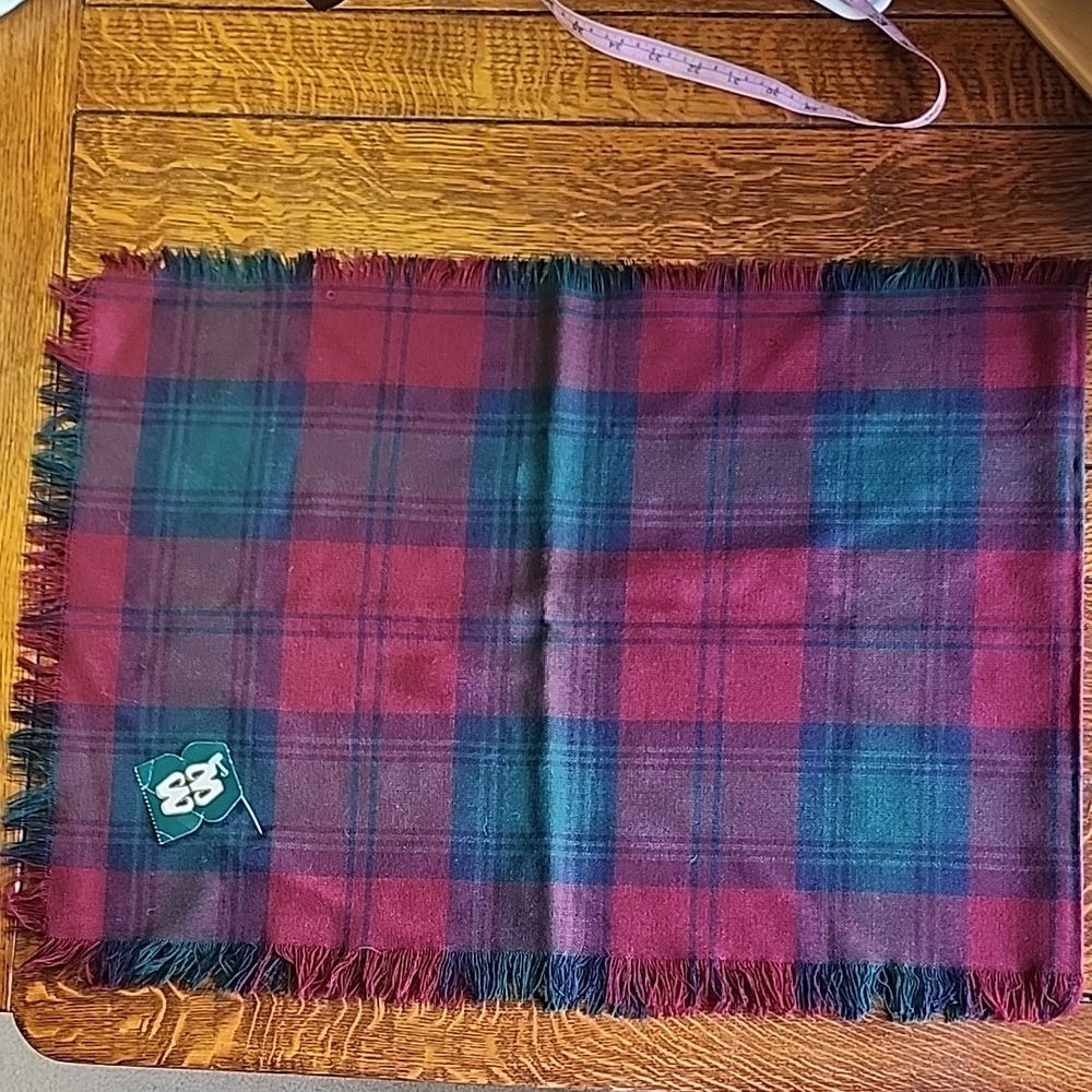 Wool Lindsay Plaid Fringe Scarf in Red Blue and Green